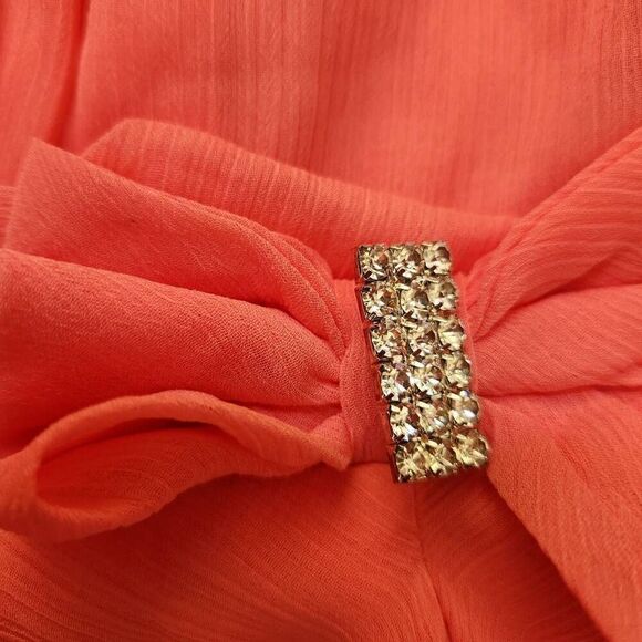 Bow Dream girls youth 14 chiffon diamond rhinestone dress coral peachy pink form - Picture 7 of 7